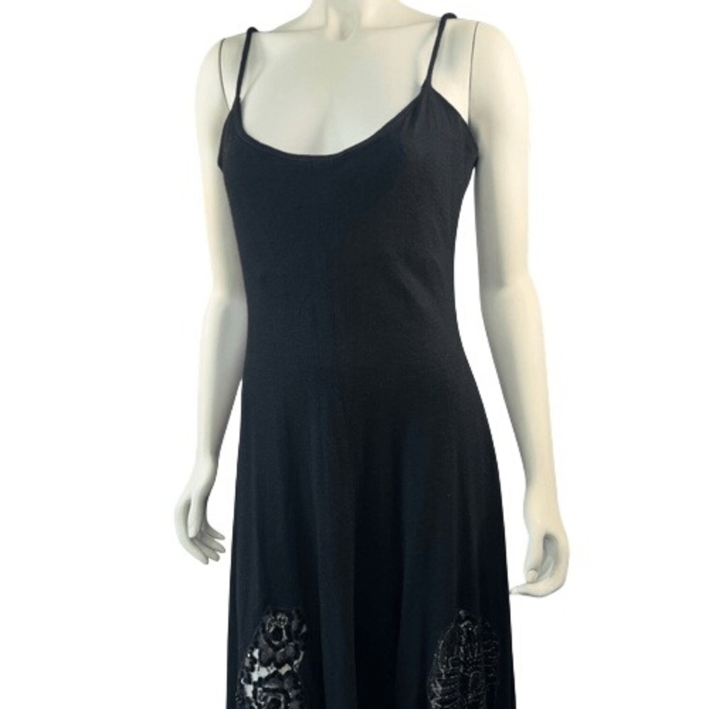 Vintage Yoly Munoz Size 10 Maxi Slip Dress Flowy Lace Beaded Sheer Elegant Black - Picture 5 of 14